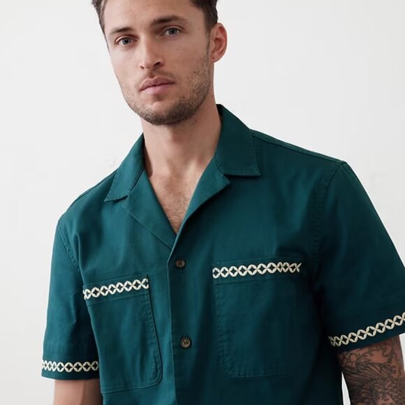 Men's Summer Embroidered Resort Overshirt Banana Republic Size M - Excellent - Picture 5 of 5